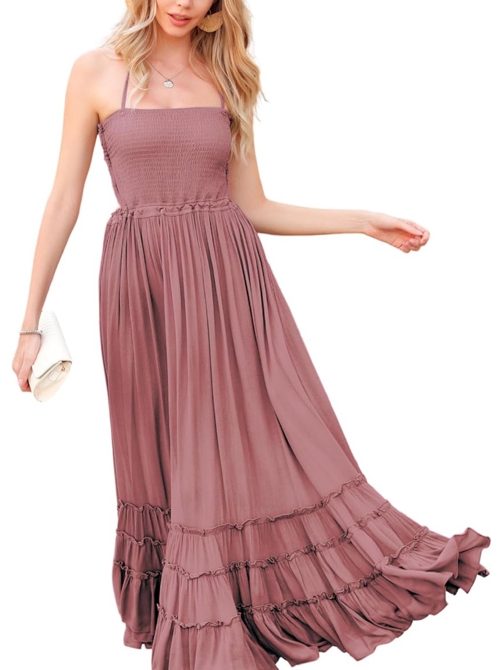 Amazon Strapless Smocked Maxi Dress in Mauve